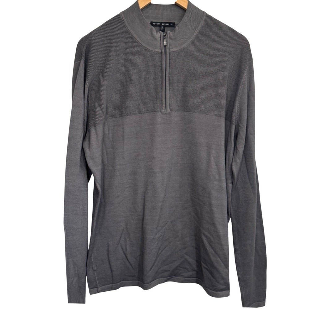 Robert‎ Barakett Mens XL Gray Merino Wool Half Zip Sweater Pullover